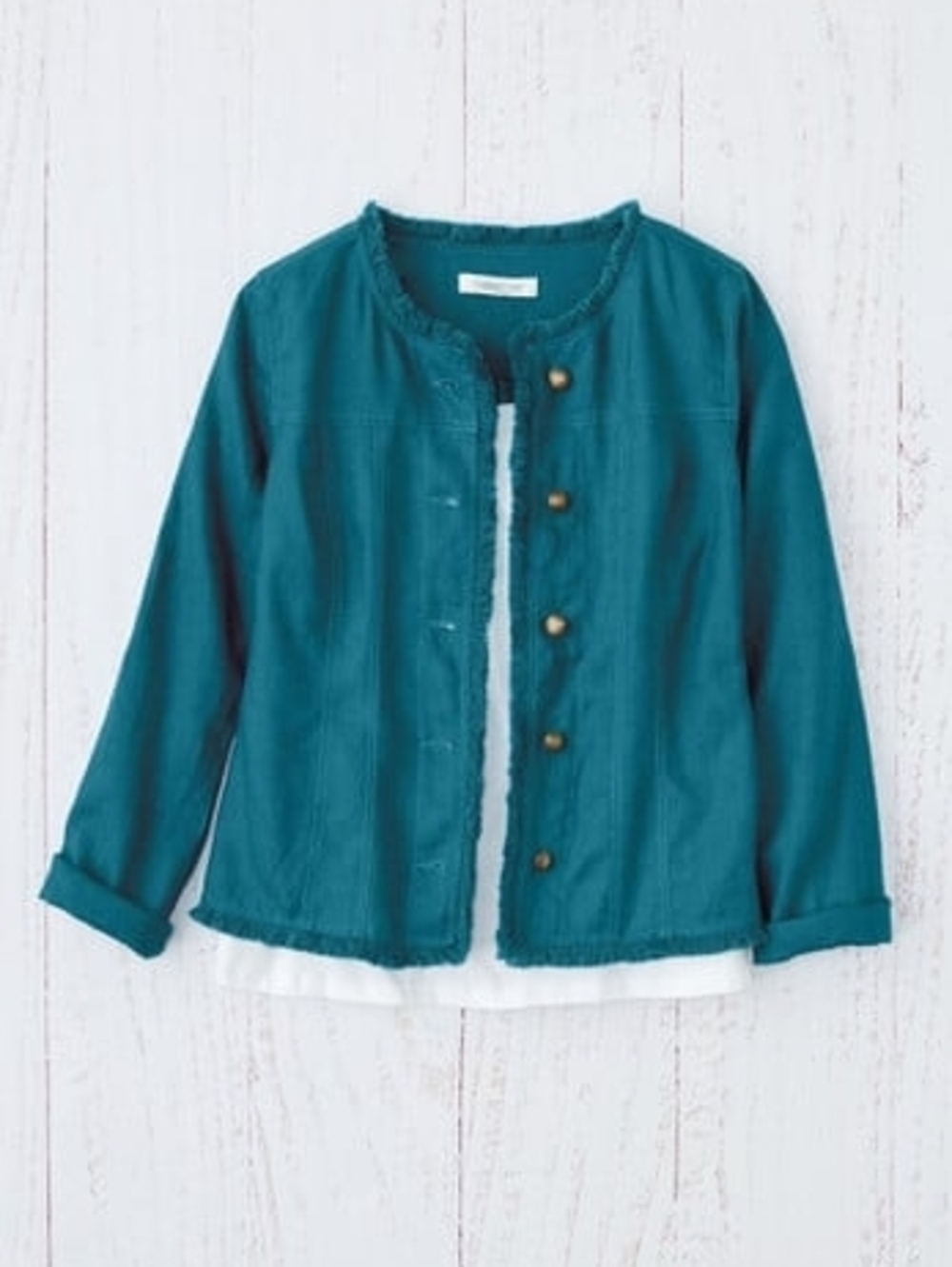 NBW Linen Coldwater Creek Teal Round-Neck Button Jacket